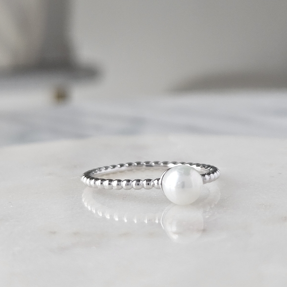 Dainty Pearl Ring, 925 Sterling Silver Charmed Aroma - Picture 3 of 7